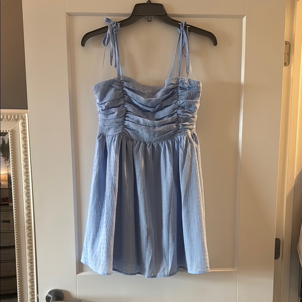 Gilli Blue Ruched Spaghetti Strap Mini Dress